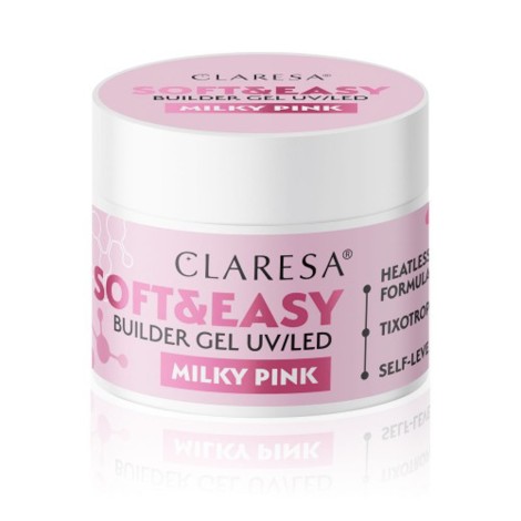 Claresa builder gel Soft & Easy gel milky pink 45g — front view