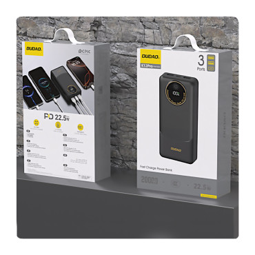 Powerbank K12Pro 20000mAh 22.5W PD USB-A USB-C - Schwarz