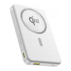 PowerBank AIRPOW II 10000MAH QI2 MAGSAFE 22.5W ar USB-C 20V 3A 30cm kabelis - balts