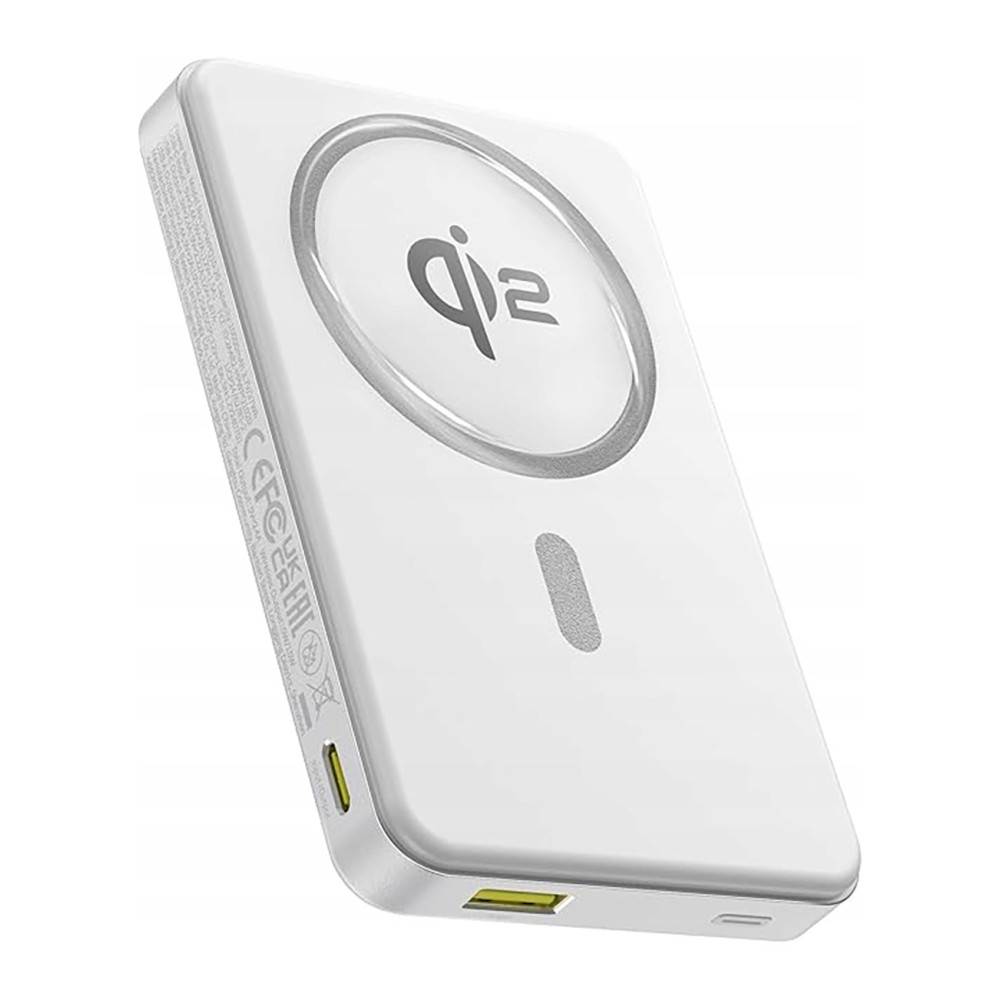 PowerBank AIRPOW II 10000MAH QI2 MAGSAFE 22.5W ar USB-C 20V 3A 30cm kabelis - balts