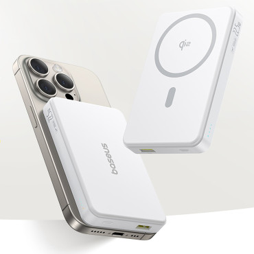 Powerbank AirPow II 10000MAH Qi2 Magsafe 22.5W med USB-C 20V 3A 30cm Kabel - Vit
