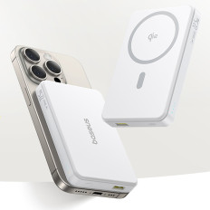 PowerBank AIRPOW II 10000MAH QI2 MAGSAFE 22.5W ar USB-C 20V 3A 30cm kabelis - balts