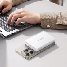 PowerBank AIRPOW II 10000MAH QI2 MAGSAFE 22.5W ar USB-C 20V 3A 30cm kabelis - balts
