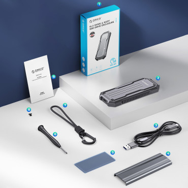 Förstärkt taktisk diskficka Oxs2C3-G2 M.2 NVME / SATA SSD USB-C - Grå