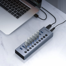 HUB BT2U3-10AB 10x USB-A kapcsolókkal - szürke