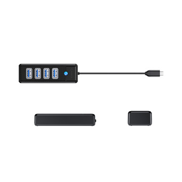 Hub PW4U-C3 Distributør USB-C - 4x USB-A - Svart
