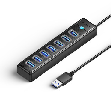 Hub PW7U-U3 7X Distributør USB-A USB-C 5V 3A 1M - Svart