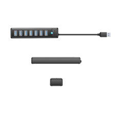 Hub PW7U-U3 7X Distributør USB-A USB-C 5V 3A 1M - Svart