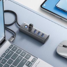 Adaptador de cubo PDD4U-U3 4x USB-A - Gray