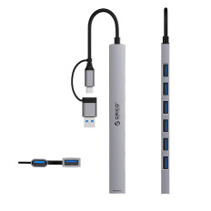 Hub YSA2-U3 USB-A / USB-C priključna stanica za 7x USB-a - siva