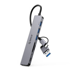 Hub YSA8-U3 USB-A / USB-C-dokkingstasjon på USB-A USB-C 3.5mm Audio TF SD - Grå