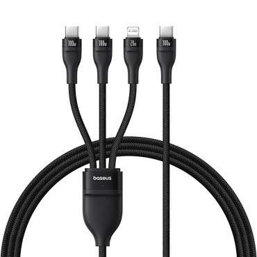 3in1 καλώδιο φλας καλωδίου 3100W USB-C - 2x USB-C iPhone Lightning 1.5m - μαύρο