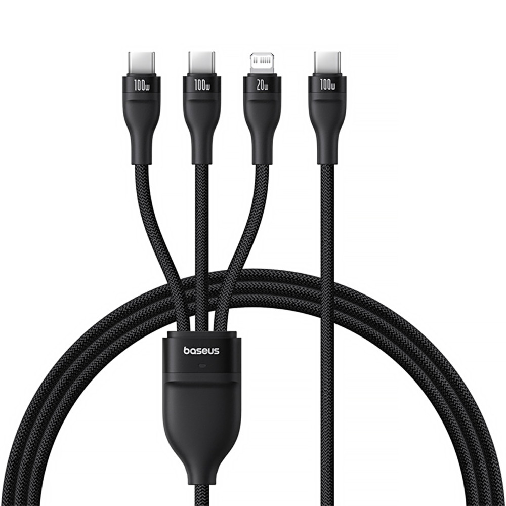 3In1 kabeļu flash kabeļu sērija 3 100W USB-C - 2x USB-C iPhone zibens 1.5m - melns