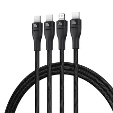 3In1 kabeļu flash kabeļu sērija 3 100W USB-C - 2x USB-C iPhone zibens 1.5m - melns