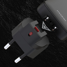 Ładowarka sieciowa podróżna ultracienka GaN 65W USB-A USB-C PD EU / US - czarna