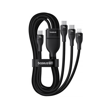 3In1 Kabelová kabelová kabelová řada 3 100W USB-C - 2x USB-C iPhone blesk 1.5m - černá