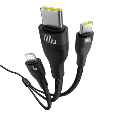 3in1 Cabo Flash Cabo Series 3 100W USB-C - 2x USB-C IPhone Relâmpago 1.5m - preto