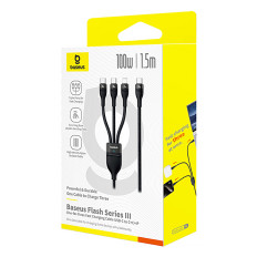3In1 kabeļu flash kabeļu sērija 3 100W USB-C - 2x USB-C iPhone zibens 1.5m - melns