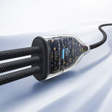 Serie del cable de flash 3in1 3 100W USB-C - 2x USB-C Rayo de iPhone 1.5m - negro