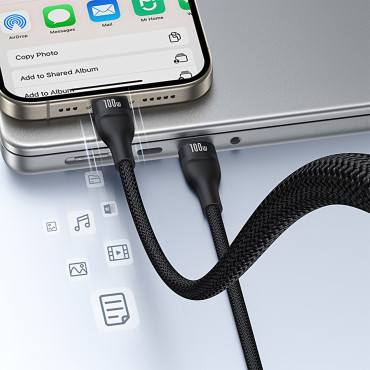3in1 Cabo Flash Cabo Series 3 100W USB-C - 2x USB-C IPhone Relâmpago 1.5m - preto