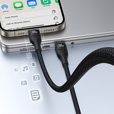3In1 kabeļu flash kabeļu sērija 3 100W USB-C - 2x USB-C iPhone zibens 1.5m - melns