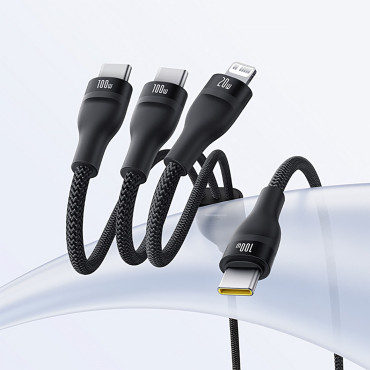 3in1 Cabo Flash Cabo Series 3 100W USB-C - 2x USB-C IPhone Relâmpago 1.5m - preto