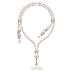 4IN1 Kabel tråd Lanyard USB-A / USB-C / iPhone Lightning PD QC 65W 1.5m - rosa