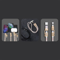 4in1 kabel wire lanyard USB-A / USB-C / iPhone Lightning PD QC 65W 1.5m - rosa