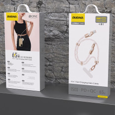 4in1 Kabelinė viela Lanyard USB-A / USB-C / iPhone Žaibas PD QC 65W 1.5m - rožinė
