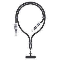 4in1 kabel wire lanyard USB-A / USB-C / iPhone Lightning PD QC 65W 1.5m - Svart