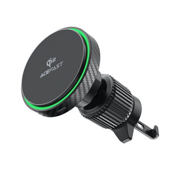 Titular do carro com carregador magnético para qi2 telefone 15w para flip grilles - preto