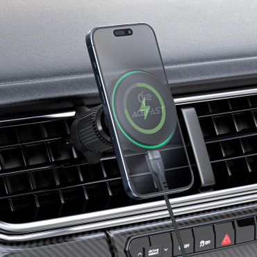 Titular do carro com carregador magnético para qi2 telefone 15w para flip grilles - preto