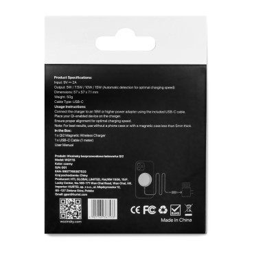 Virginous magnetni polnilnik QI2 za 15W - črna