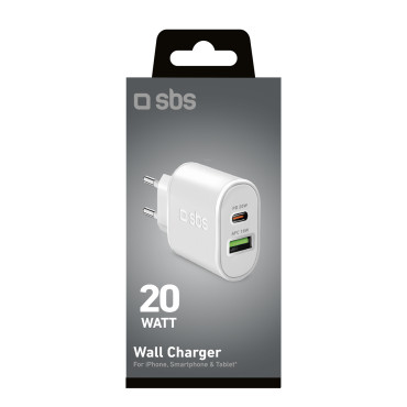 Dodávka napájania USB-A USB-C 20W - Biele doručovacie nakladač