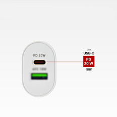 Dodávka napájania USB-A USB-C 20W - Biele doručovacie nakladač