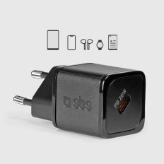 Entrega de energía GAN USB-C 20W Cargador de red - Negro
