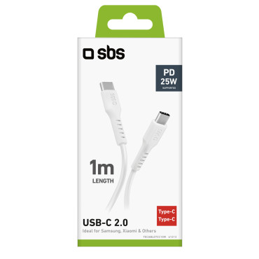Kabel USB-C PD 25W 1 m - bílá