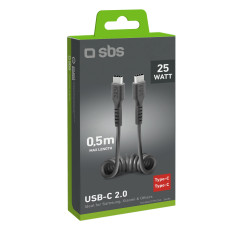 Kabelová spirálová kabel USB-C 0.5m - černá