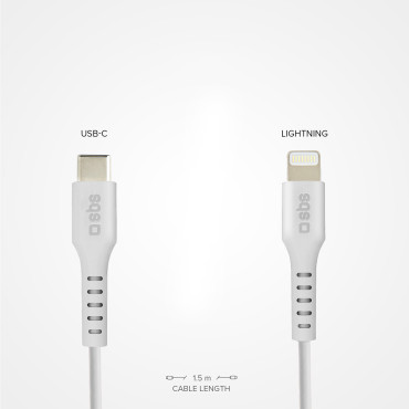 Kabelkabel med MFI-sertifikat USB-C - iPhone Lightning 1M - Hvit
