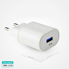 USB-A tīkla lādētājs - balts