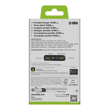 PowerBank 10000 MAH Strømlevering 20W - Svart