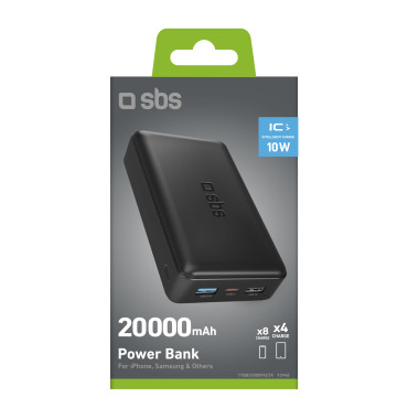 Powerbank 20000 mAh USB-A USB-C - Svart