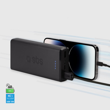 Powerbank 20000 mAh USB-A USB-C - Svart