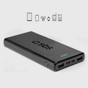 PowerBank 10000 MAH Strømlevering 20W - Svart