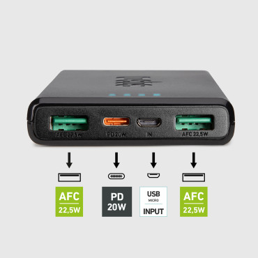 PowerBank 10000 MAH Strømlevering 20W - Svart