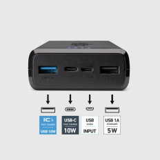 Powerbank 20000 mAh USB-A USB-C - Svart