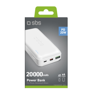 Powerbank 20000 Mah PD MicroUsb USB-C USB-A 20W - Branco