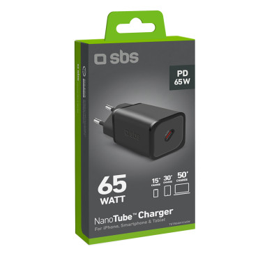 Carregador de rede GAN com entrega de energia 65W - preto