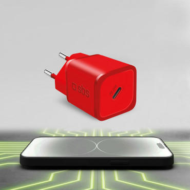 Carregador de rede GAN com entrega de energia 20w - vermelho
