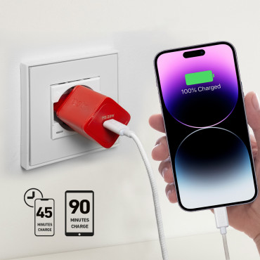 Carregador de rede GAN com entrega de energia 20w - vermelho